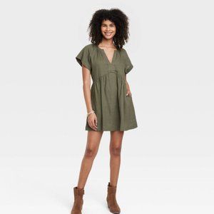 Women's Short Sleeve Linen Mini Shift Dress - Universal Thread™
